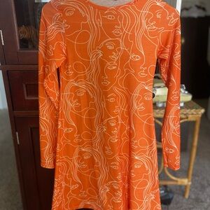 PrettyLittleThing Orange Abstract A-line Long Sleeve Dress